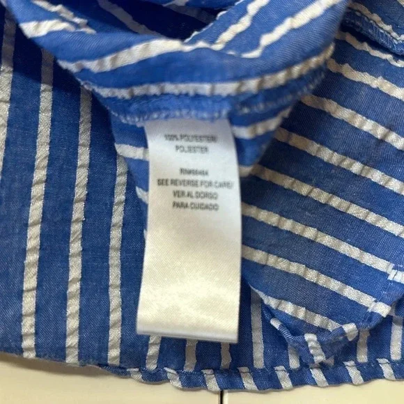 52SEVEN Blue & White Striped Coastal Seersucker Puffed Sleeve Dress Medium - Picture 10 of 10